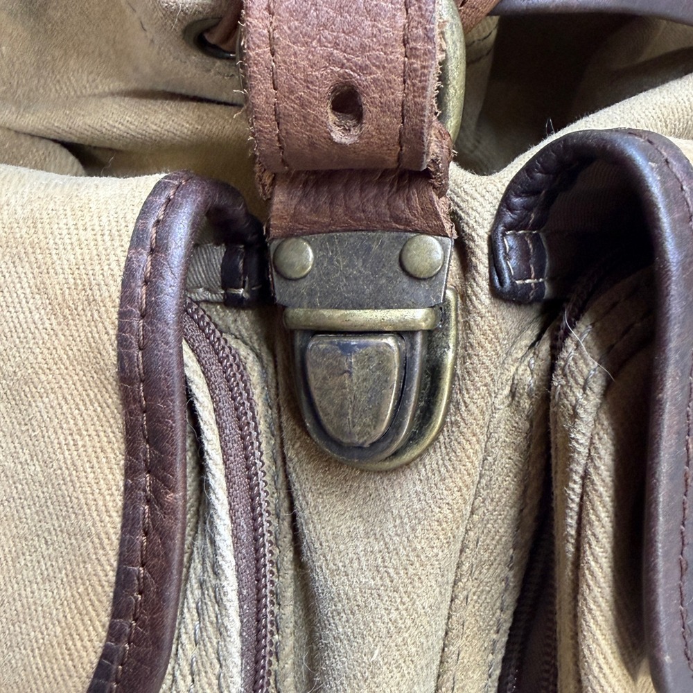 Vintage LL Bean Continental Rucksack Waxed Canvas Leather Backpack Tan Brown 90s - Picture 5 of 16